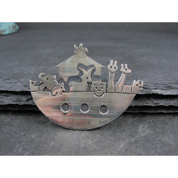 Vintage Noahs Ark Brooch Pendant Mexican Sterling Silver - Picture 2 of 10
